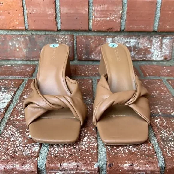 Open Edit Cora Tan Twisted Slide Sandals - Women's Size 8 Block Heel - Picture 2 of 7